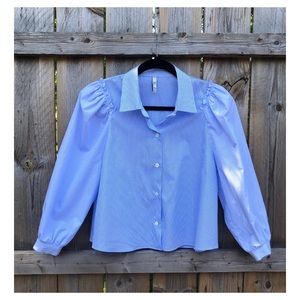 Zara Button Up Striped Ruffle Sleeve Shirt